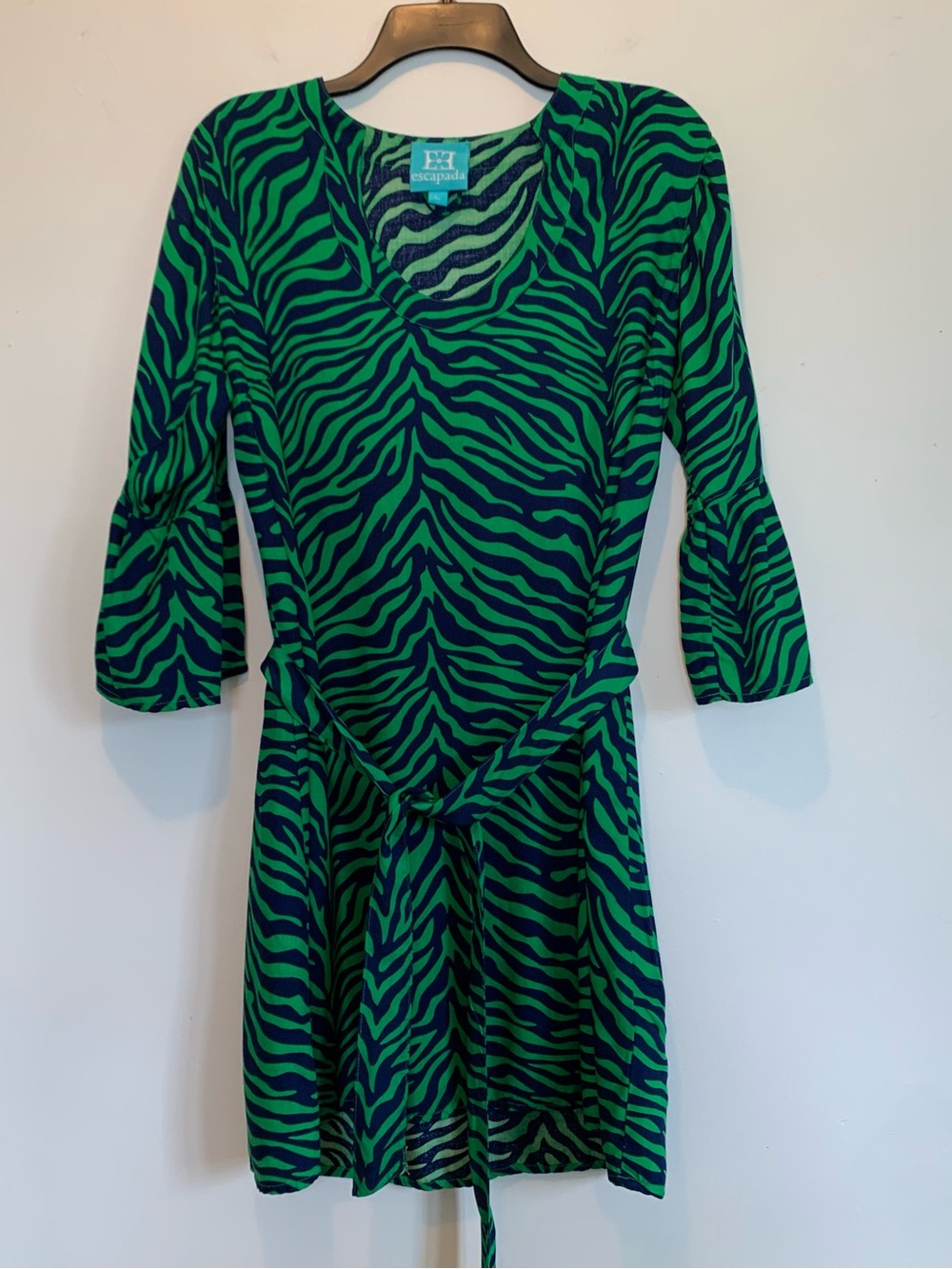 Escapada Vibrant Green Zebra Bell Sleeve Mini Dress